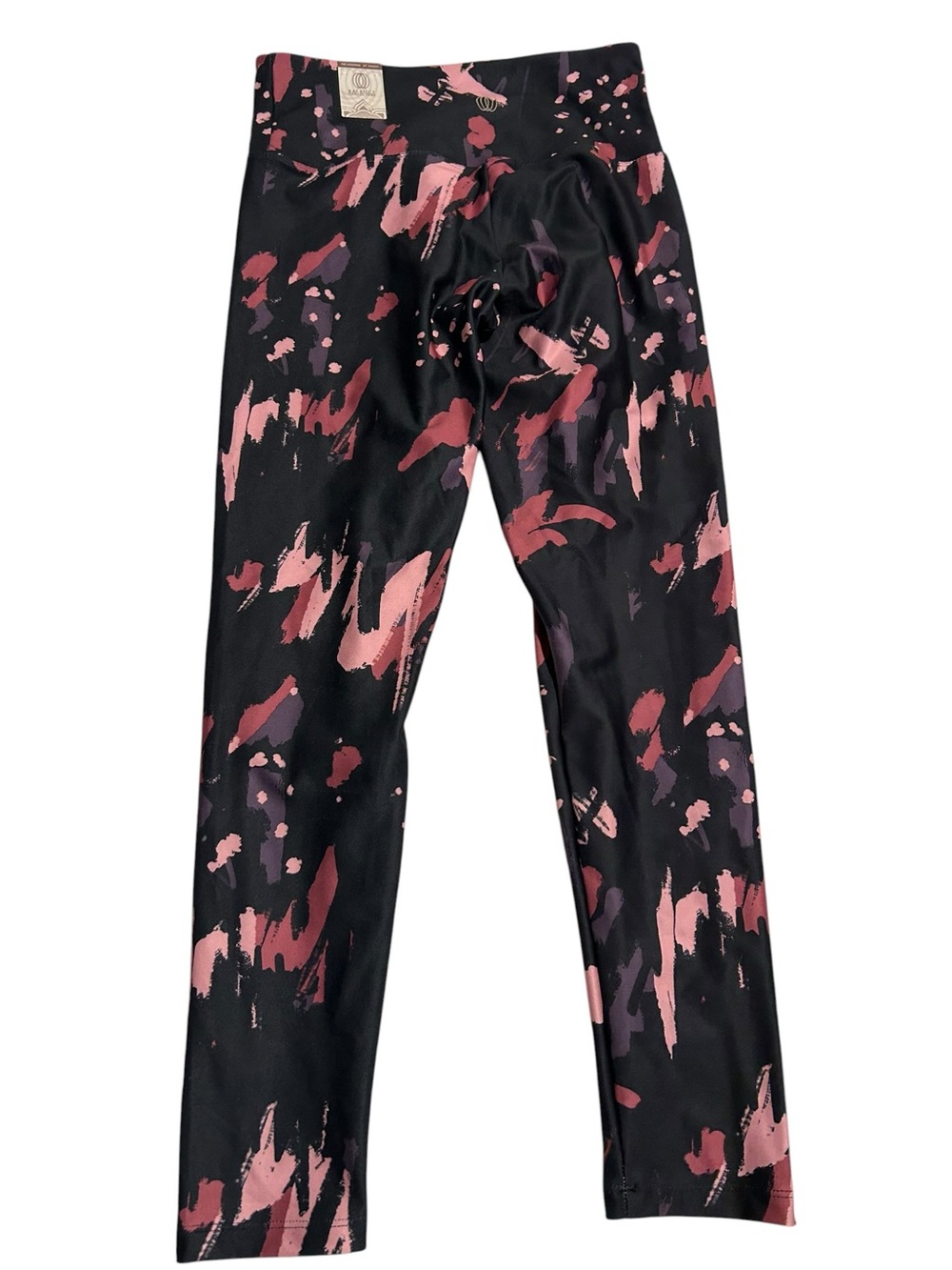 Balance collection Black Leggings with Pink & Plum Abstract Print